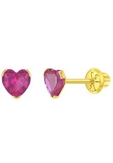 small gold 4mm bazel set heart cz screw back baby earrings